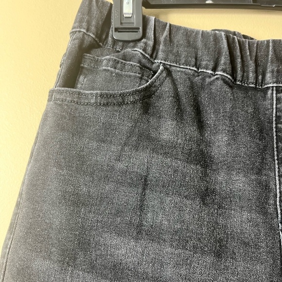 Black Wide Leg Pull On Casual Denim Jeans Size Medium High Rise Stretch Baggy - Picture 6 of 8